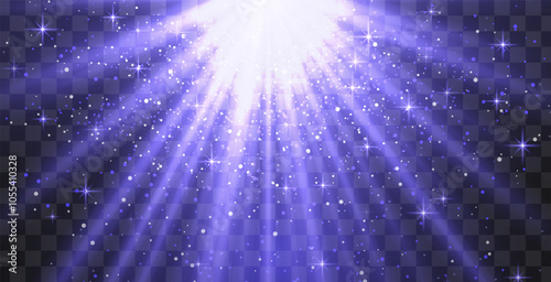 Bright blue radiant light burst with sparkles and glittering particles on a transparent background, creating a festive effect. Light with flares Sun rays of dawn. Wallpaper