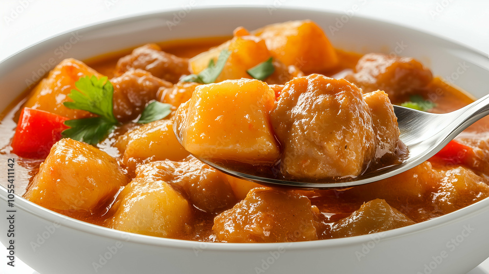 A warm, comforting bowl of stew filled with tender meat, potatoes, and colorful vegetables in a rich, savory sauce. The hearty flavors and soft textures make this an ideal dish for cozy meals. A warm, comforting bowl of stew filled with tender meat, potatoes, and colorful vegetables in a rich, savory sauce. The hearty flavors and soft textures make this an ideal dish for cozy meals.