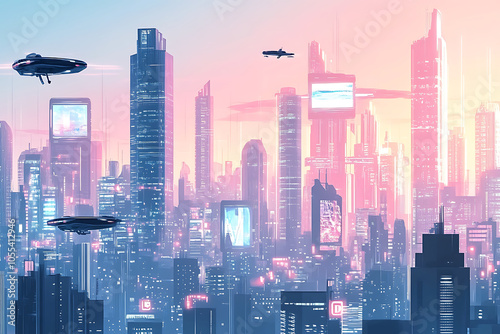 A minimalist vector illustration of a futuristic city