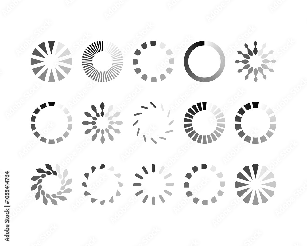 Collection Loading bar status icon. Vector illustration. Set of vector loaded icons. Download progress. Donload or Upload.