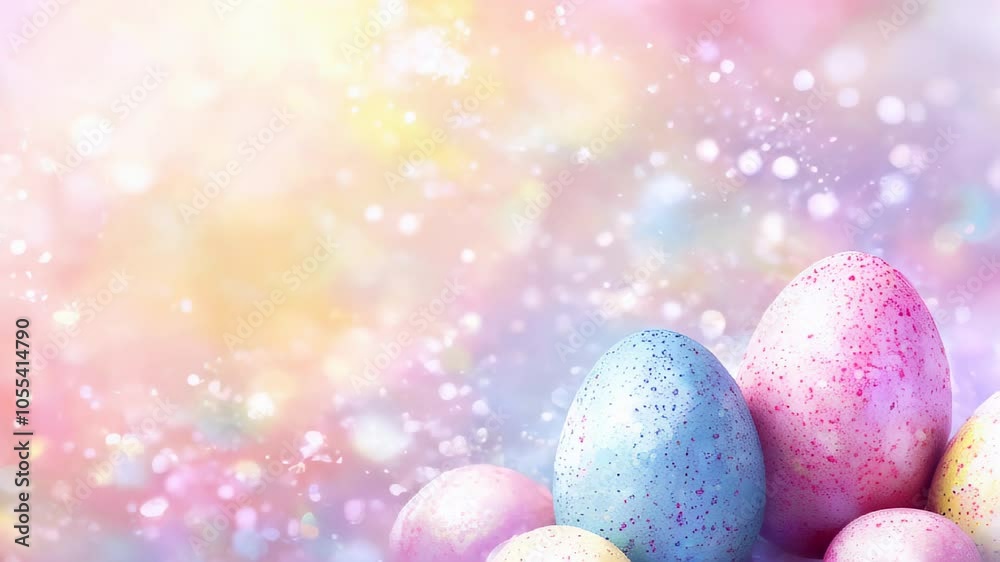 Colorful Easter eggs with a shimmering pastel background celebrate the holiday in a festive spring atmosphere Colorful Easter eggs with a shimmering pastel background celebrate the holiday in a festive spring atmosphere