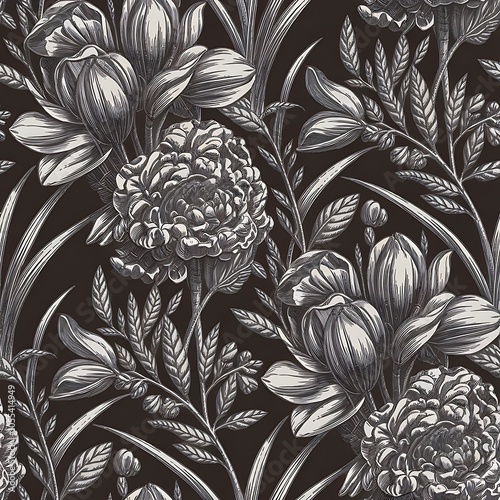 Wallpaper Mural Vector Flax floral botanical flowers. Wild spring leaf wildflower isolated. Black and white engraved ink art. Seamless background pattern. Fabric wallpaper print texture. Torontodigital.ca