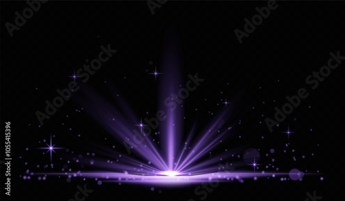 Glowing purple light stars with sparkles. Horizontal lens flares pack. Laser beams, light rays. Beautiful light flares. Glowing streaks on transparent background. Luminous abstract wallpaper