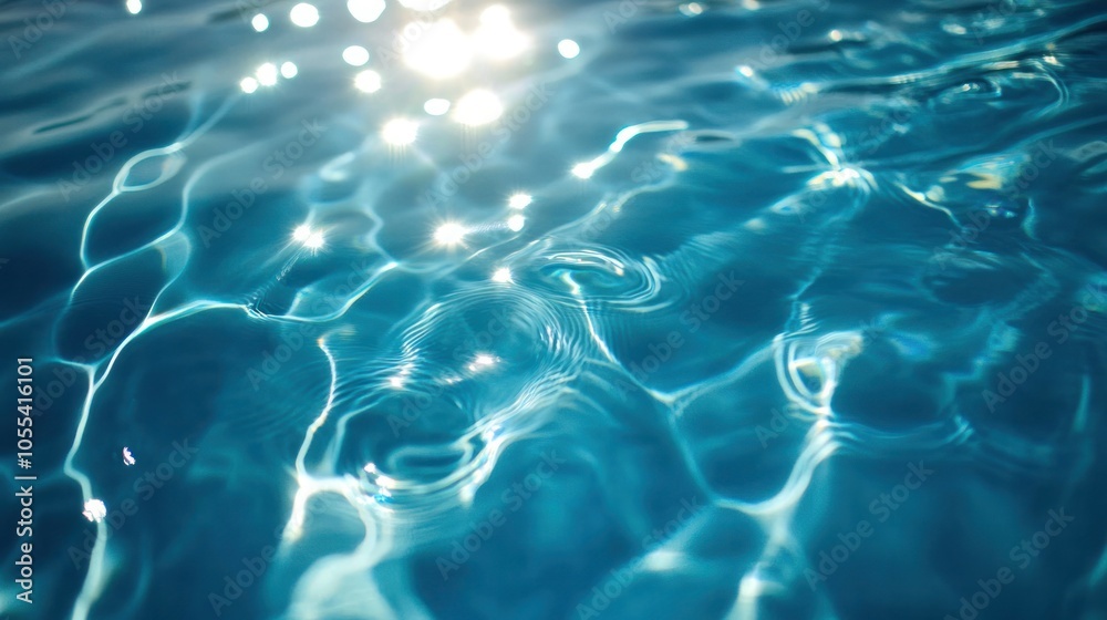 A serene view of crystal-clear swimming pool water, with small ripples forming as light dances across the surface, A serene view of crystal-clear swimming pool water, with small ripples forming as light dances across the surface,