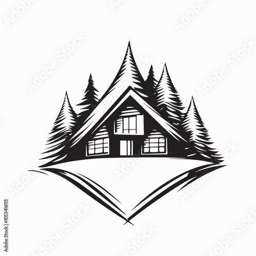 The Wooden house covered with snow Vector Image isolated on white background.