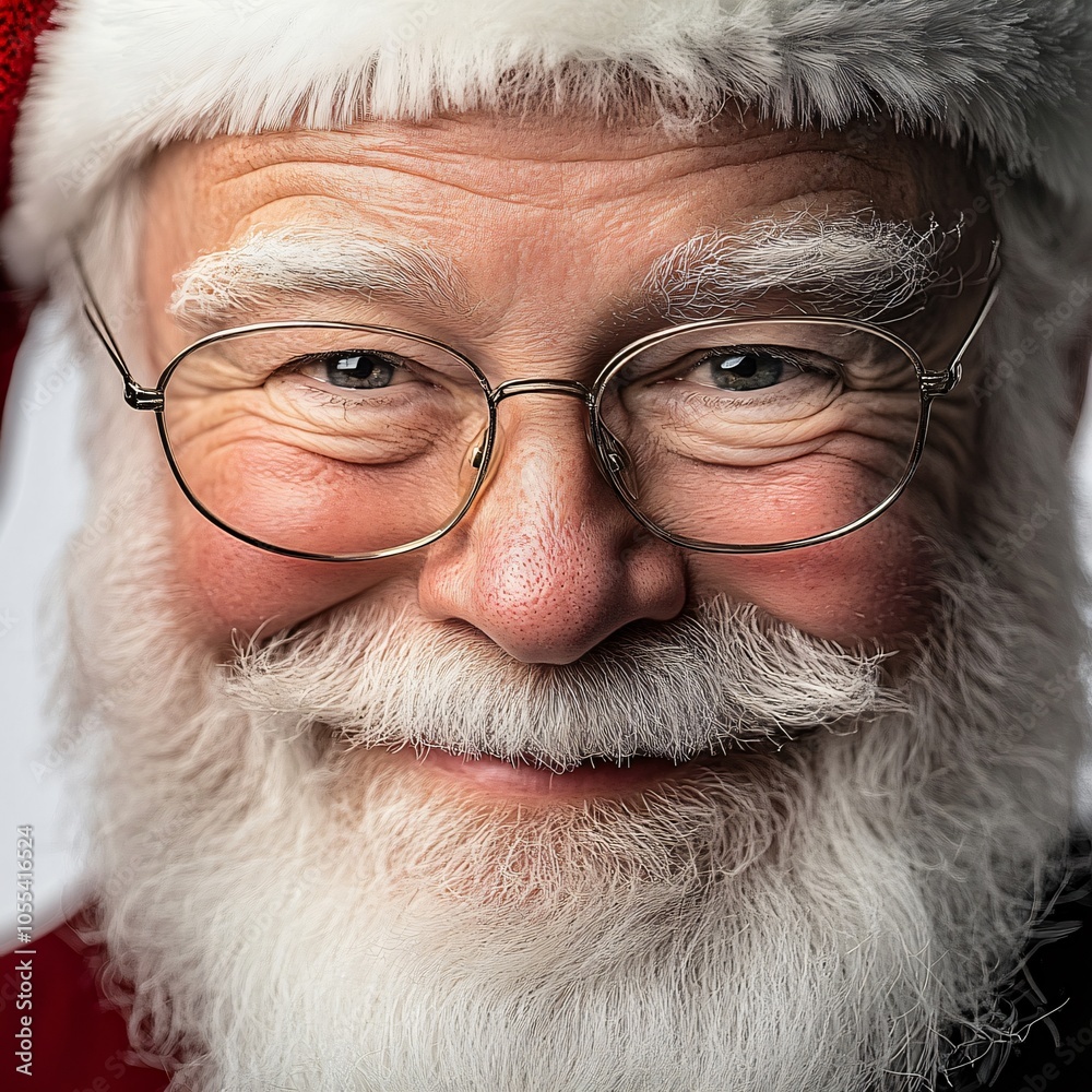 Close-Up of Santa's Face Showcasing Expressive Eyes and Genuine Smile Close-Up of Santa's Face Showcasing Expressive Eyes and Genuine Smile