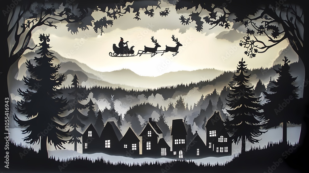 Santa’s Sleigh Over Winter Village at Dawn Santa’s Sleigh Over Winter Village at Dawn