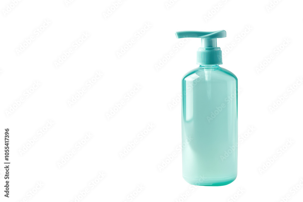 A tranquil aqua bottle stands on a white surface, inviting a sense of calm and freshness A tranquil aqua bottle stands on a white surface, inviting a sense of calm and freshness