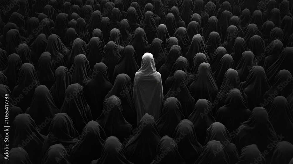 Obraz premium A person is standing in the middle of a crowd of people