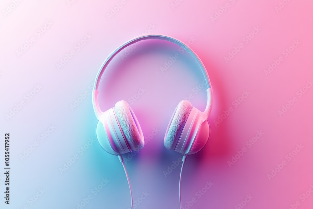 Headphones with an overlay of light and soft shadow creating an interesting play on a light background Headphones with an overlay of light and soft shadow creating an interesting play on a light background