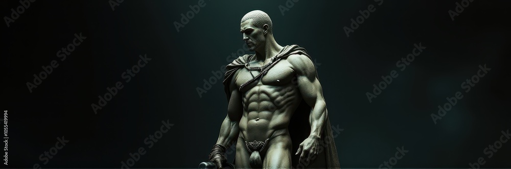 Artistic portrayal of a heroic male figure in relief, shown with a banner stoic background, blending classical aesthetics with a minimalist tone. Artistic portrayal of a heroic male figure in relief, shown with a banner stoic background, blending classical aesthetics with a minimalist tone.