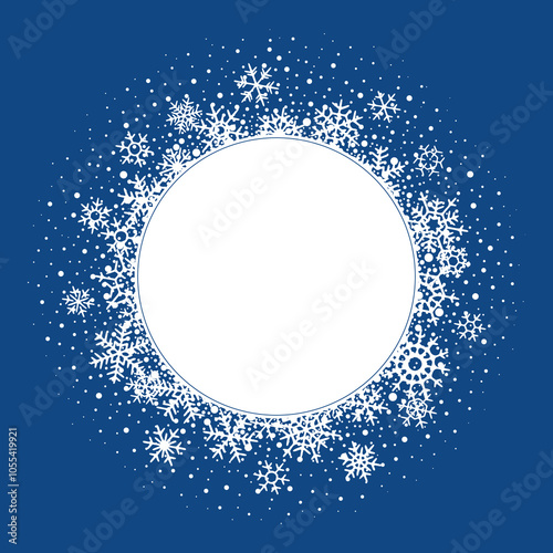 Winter round frame of snowflakes, vector design