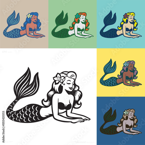 Mermaid Vector Image, Mermaid Cartoon Clip Art, Mermaid Vector Illustration.