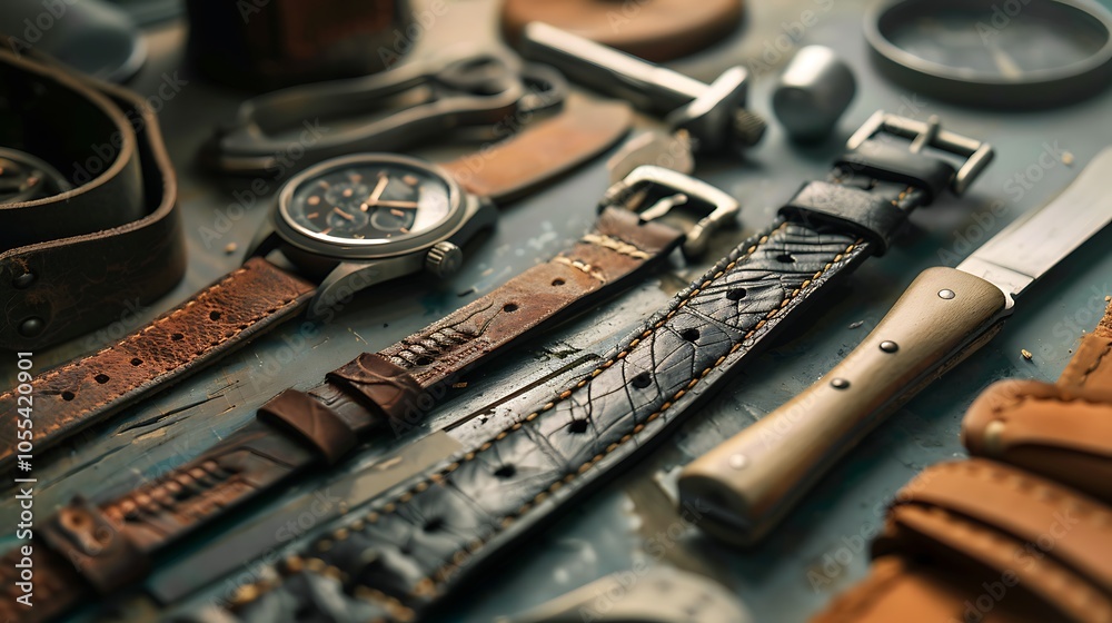 Watches and leather straps with tools Watches and leather straps with tools