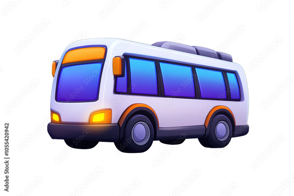 Bright cartoony bus asset, vibrant colors, side view with shiny windows Bright cartoony bus asset, vibrant colors, side view with shiny windows