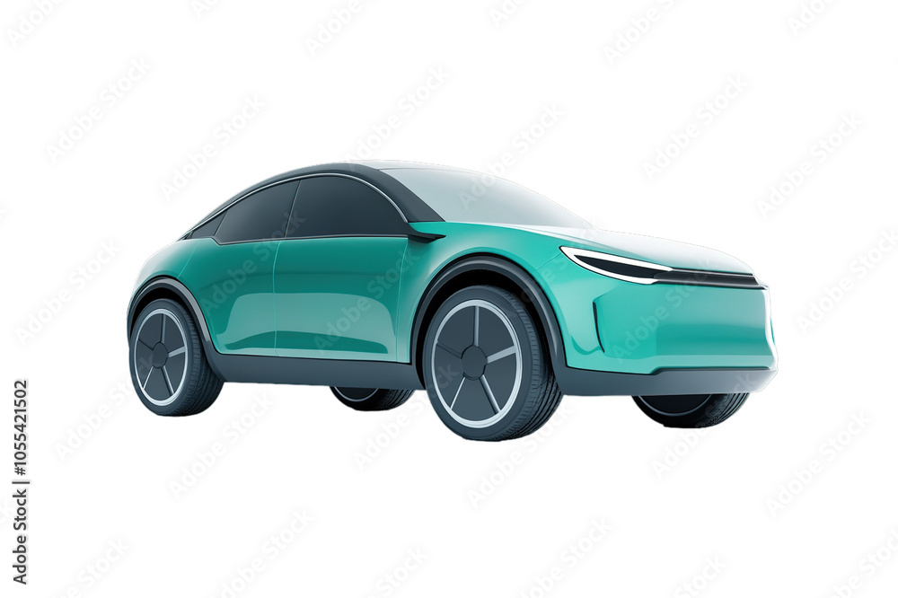 Fototapeta premium Futuristic teal car concept with sleek design on white.