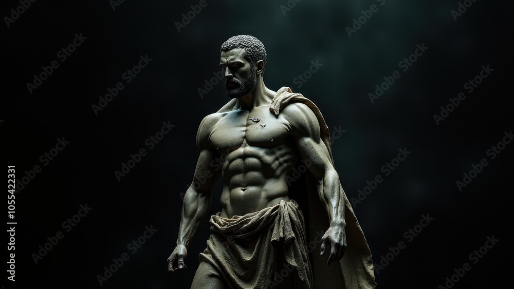 Artistic portrayal of a heroic male figure in relief, shown with a banner stoic background, blending classical aesthetics with a minimalist tone. Artistic portrayal of a heroic male figure in relief, shown with a banner stoic background, blending classical aesthetics with a minimalist tone.