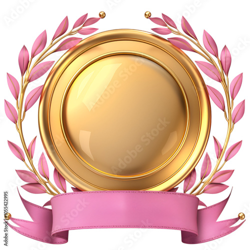 Golden and pink award with ribbon