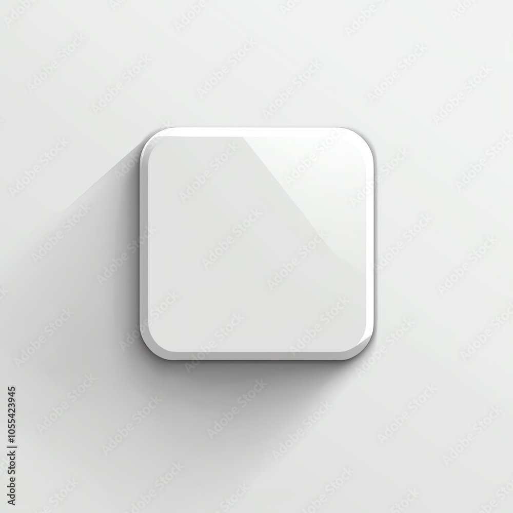 Blank square button with a glossy surface on white background for customizable design elements. Blank square button with a glossy surface on white background for customizable design elements.
