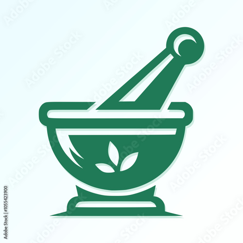 Clean and professional logo for a pharmacy, with a mortar and pestle symbol