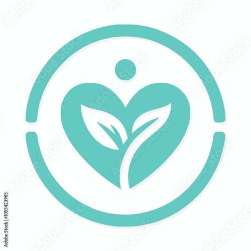 Minimalist logo for a wellness clinic, featuring a heart and leaf symbol
