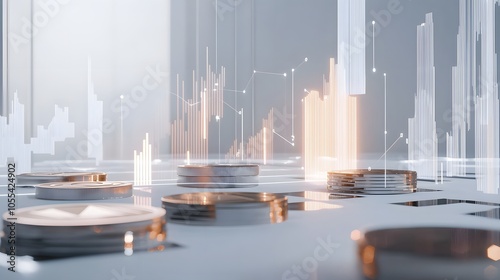 Abstract Financial Growth Concept with Coins and Charts. Illustration background for presentation 
