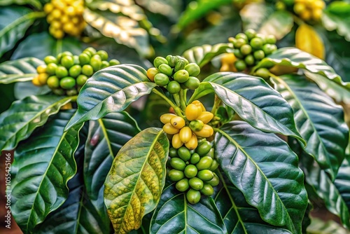 A coffee plant with unique mutations or variegations in a controlled environment, plant breeding, unusual plants photo