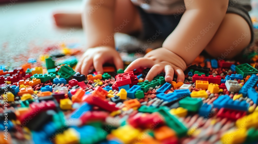 A little girl playing with colourful toy building blocks. A little girl playing with colourful toy building blocks.