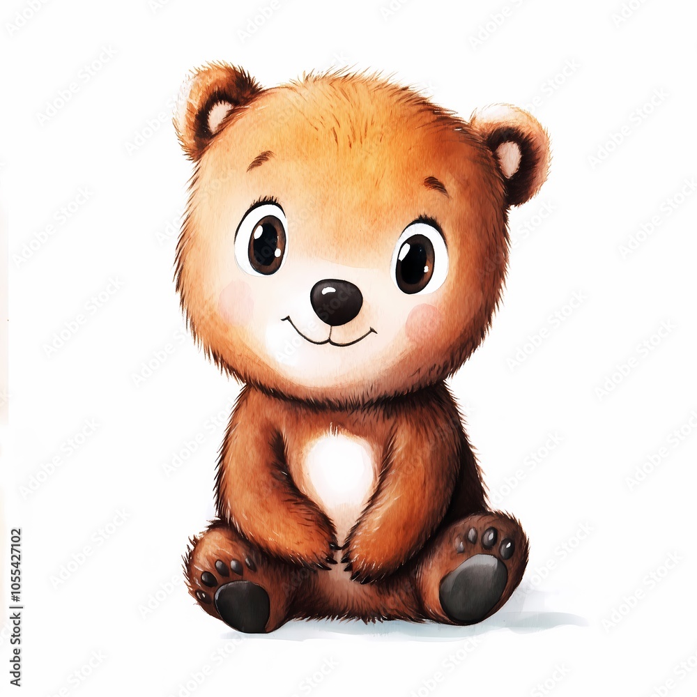 Fototapeta premium Baby bear watercolor illustration, children's book, isolated
