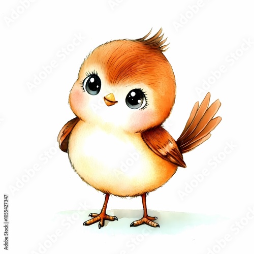 Baby bird watercolor illustration, children's book, isolated