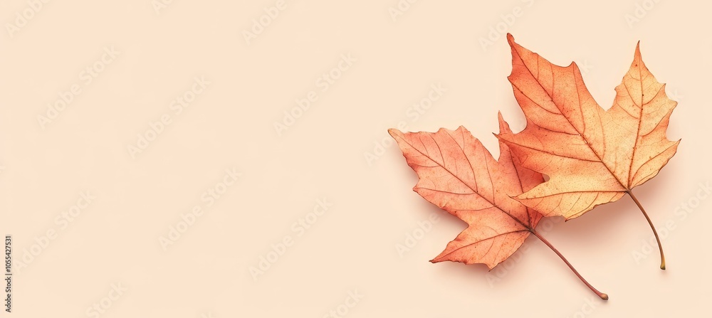 An autumn leaf on a pastel background. A large banner with negative space. An autumn leaf on a pastel background. A large banner with negative space.