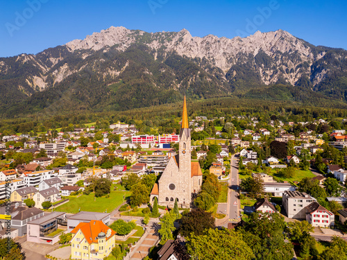 Aerial View on Church in Schaan Liechtenstein