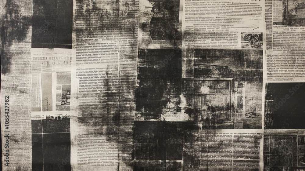 Retro newspaper collage with the effect of scuffing and texture creates a sense of vintage design and classic aesthetics. Retro newspaper collage with the effect of scuffing and texture creates a sense of vintage design and classic aesthetics.