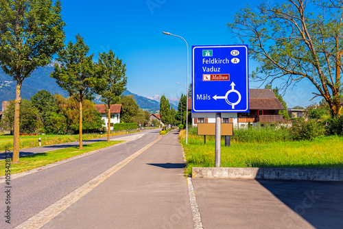 Obraz na płótnie Directional Signs in Balzers, Liechtenstein to destinations in Liechtenstein and Feldkirch, Austria and Switzerland w salonie