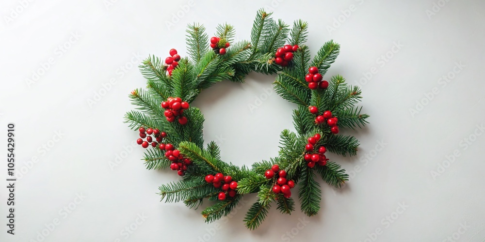 Elegant Christmas Tree Wreath with Red Berries for Holiday Cards Elegant Christmas Tree Wreath with Red Berries for Holiday Cards