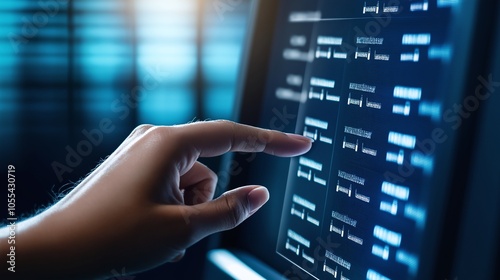 A close-up of a hand interacting with a digital interface, highlighting modern technology and user engagement.