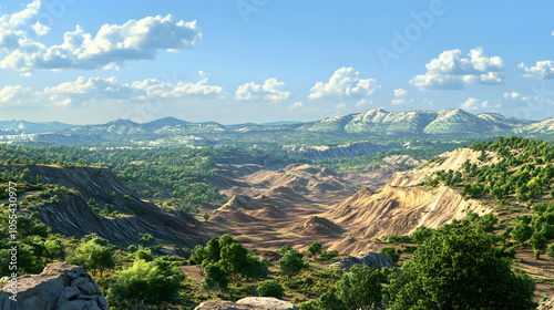 Majestic Landscape of Striking Ore Deposits Surrounded by Vibrant Nature and Clear Skies in a Scenic View