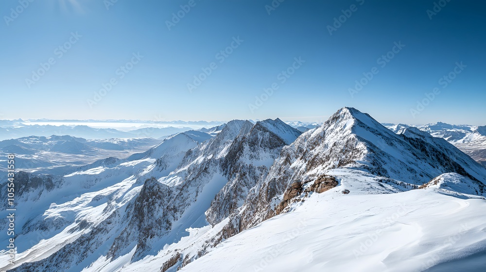 A vast mountain range stretching into the distance under a clear sky A vast mountain range stretching into the distance under a clear sky