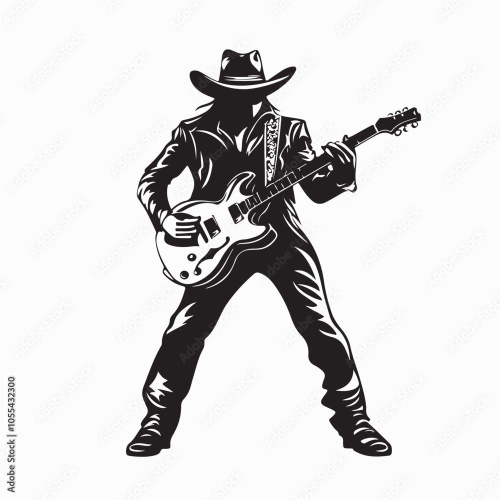 Fototapeta premium Cowboy Playing Guitar Vector Images isolated on white background.