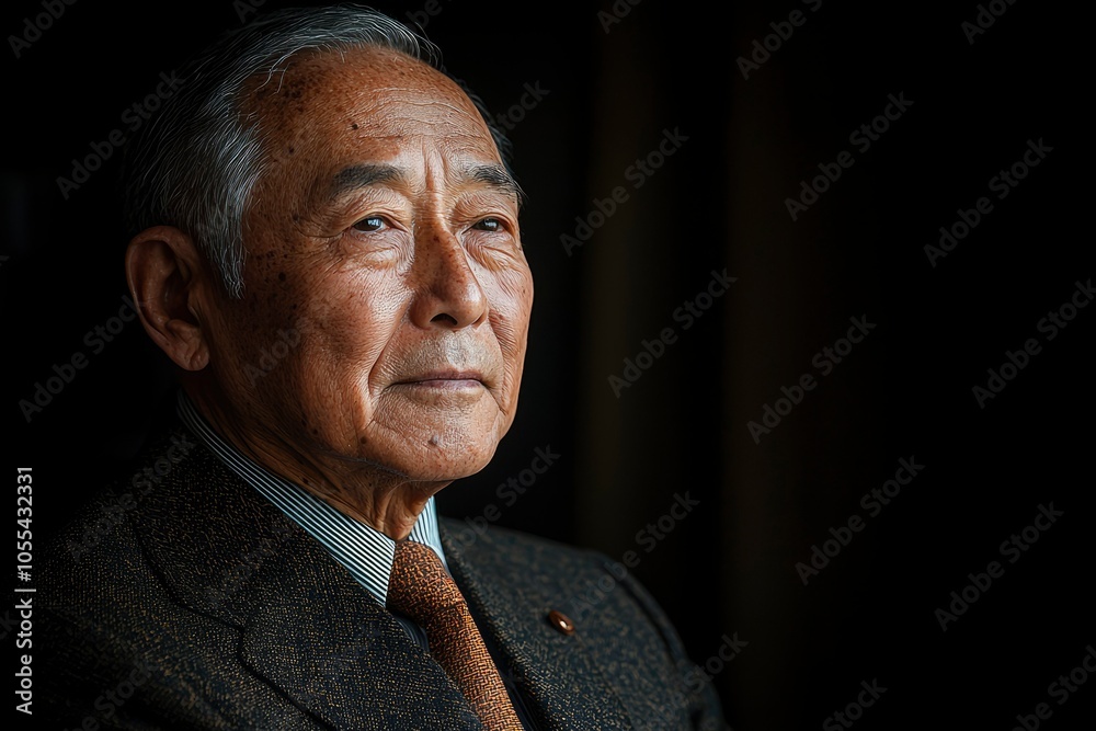 Close-up Portrait of an Elderly Japanese Man in a Suit Close-up Portrait of an Elderly Japanese Man in a Suit