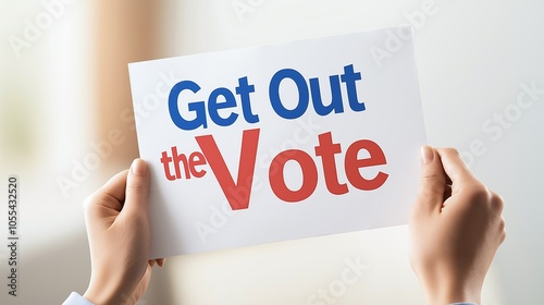 A motivating image encouraging civic participation with a sign that reads 'Get Out the Vote,' emphasizing the importance of voting. photo