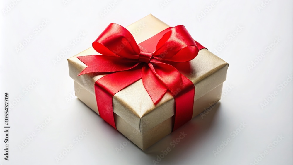 Elegant Red Ribbon Gift Box on White Background for Special Occasions and Celebrations Elegant Red Ribbon Gift Box on White Background for Special Occasions and Celebrations