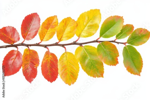 White background with a colorful autumn leaf of staghorn sumac (Rhus typhina, syn. Rhus hirta). photo