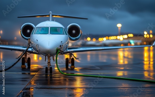 Private Jet Refueling at Night on the Runway