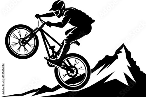 Mountain Biker Trick Silhouette Vector