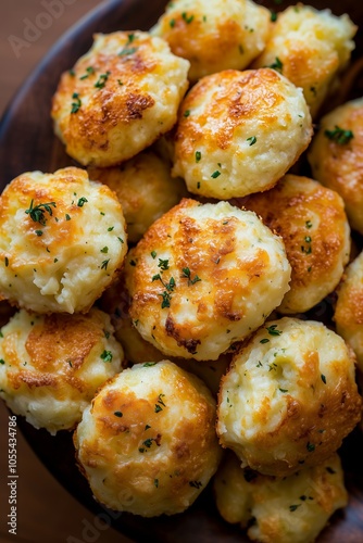 Delicious golden cheese biscuits served on a wooden plate at a cozy gathering, perfect for sharing and enjoying with friends