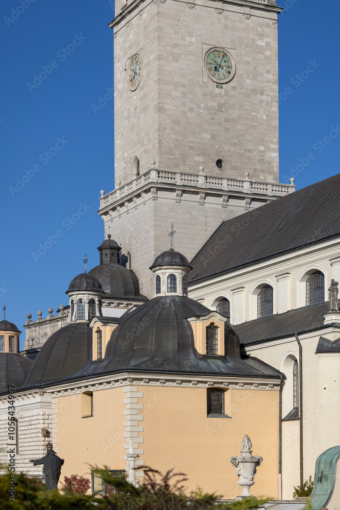Tower of Jasna Gora Basilica (Light Mountain) and chapels, famous pilgrimage center, Czestochowa, Poland