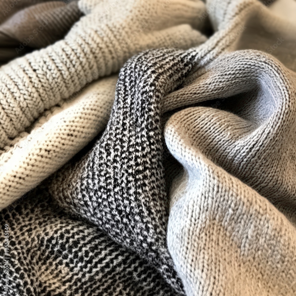 Folded neutral woolen blankets in close-up view Folded neutral woolen blankets in close-up view