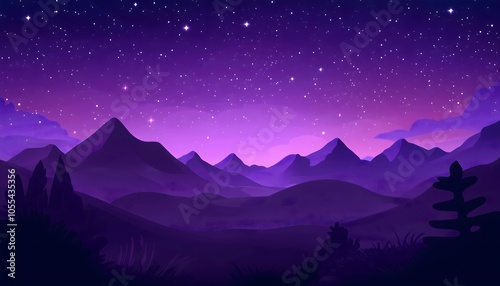 A colorful digital illustration of a purple colored starry night sky