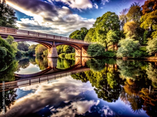 Enchanting Double Exposure of Bridge over Avonmore River at Avondale Surrounded by Lush Nature photo